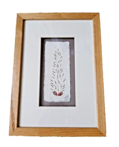 Signierter & datierter Bilderrahmen gepresste Blume botanisches Papier zum Aufhängen 12 x 8,5 Zoll - Bild 1 von 13