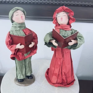 Corn Husk Holiday Caroler Figuren Mädchen und Junge 9" Omas Weihnachtsdeko - Bild 1 von 9