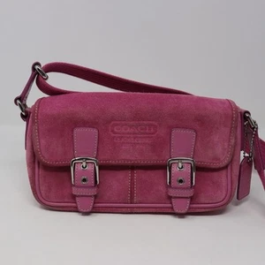 Bolso de hombro pequeño Coach rosa gamuza #1405 Y2K correa ajustable - Imagen 1 de 7