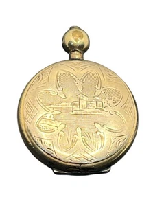 Gold filled faux pocket watch photo locket pendant for necklace antique engraved - Picture 1 of 19