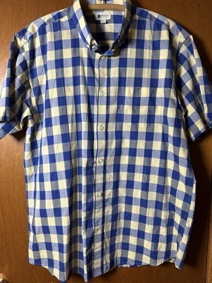 Haggar Men's Casual Shirt Size L Button Up Short Sleeve Blue Yellow Plaid - Image 1 of 4