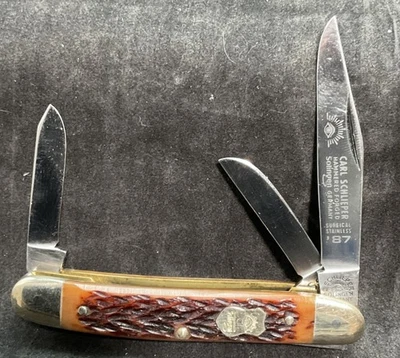 Solingen Germany 3 Blade Pocket Knife Jigged Bone Handle Carl Schlieper Stk#4@9 - Image 1 of 4
