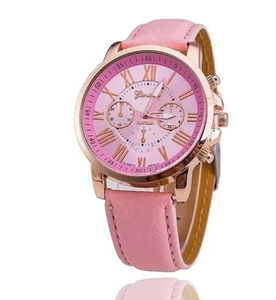 Ladies Women Quartz Wrist Watch Watches with Leather Strap.. Pink & Rose Gold UK - Picture 1 of 4
