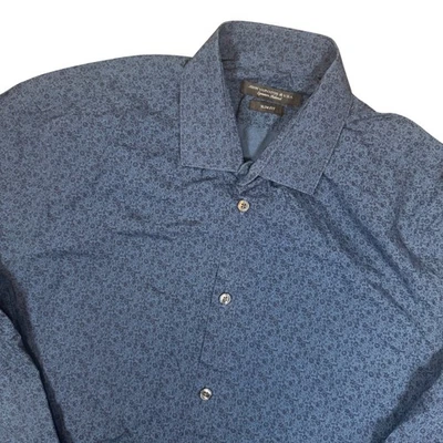Camisa John Varvatos EE. UU. Firma A Medida Calce Ajustado Azul Floral M Mediana Foto 1 de 4