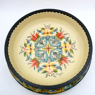 Centro de mesa de madera pintado a mano de rosa 14 pulgadas firmado arte popular noruego Foto 1 de 4