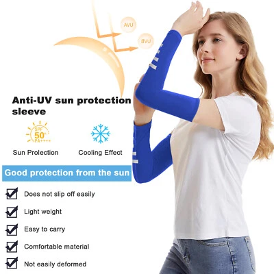 1 Pair of UV Sunscreen Sleeves, Ice Silk Compression Sleeves for Covered Arms US - Image 1 of 4