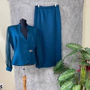 Alex Evenings Formal Maxi Skirt Suit Women’s 14/16 Rhinestones USA sheer sleev - Picture 1 of 23