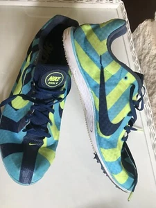 Nike Rival D Racing & Distance Mens Navy & Neon Green Striped Cleats Shoes 12 - Picture 1 of 12