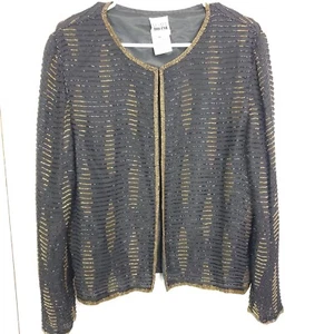 Leslie Fay Jacket Womens M Silk Fully Beaded Evening Clasp Lined Heavy Fancy - Picture 1 of 9