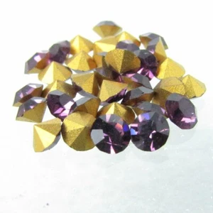 (50) Vintage Swarovski AMETHYST Rhinestones Gold-Foiled Pointed Backs - 32pp - Picture 1 of 3