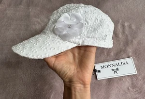 Monnalisa Girls BASEBALL  Sun Hat White Cotton Size 52 cm 20,5 Inches - Picture 1 of 8