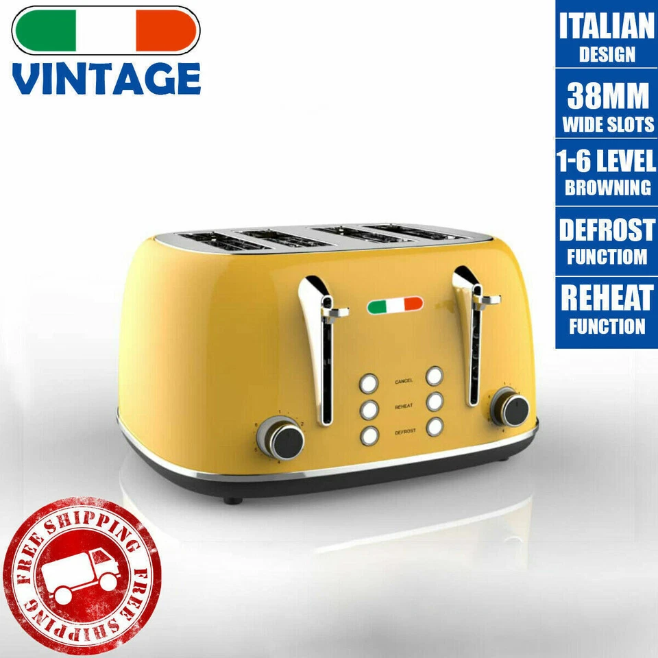 Vintage Electric 4 slice Toaster Yellow Stainless Steel 1650W not Delonghi  - image 1 of 1