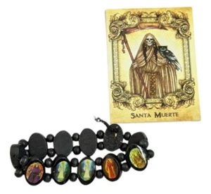 Pulsera Santa Muerte Elastica Proteccion + Imagen C/ Oracion - Picture 1 of 2