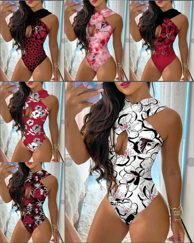 Atlanta Falcons Womens One Piece Halter Neck Bathing Suit Front Cutout Swimwear Cover