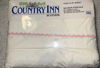 Country Inn By Stevens - De colección - Hoja plana doble caramelo rayas rosa - percal  Foto 1 de 2