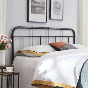 Twin/Full/Queen Size Industrial Iron Bed Headboard, Curved Corners Pipe Slattin - Picture 1 of 12