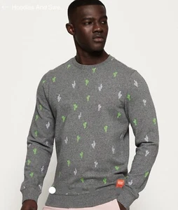 Superdry Premium Cactus Embroidered Crew Sweatshirt Sz L Preppy Desert Teacher - Picture 1 of 11