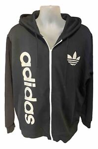 NWOT Men's Adidas Zip Hoodie Jacket Sweatshirt XL Black Big Exploded Logo