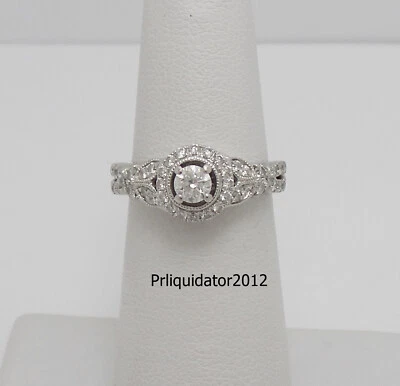 1/2CT Natural Diamond Halo Engagement Wedding Bridal Ring 14K White Gold Band - Image 1 of 4
