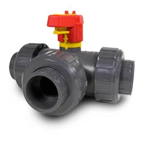 Praher 3-Wege Ø 50mm Kugelhahn S4 PVC-U - T Kugel | für Pool, Teich + Schwimmbad - Bild 1 von 5