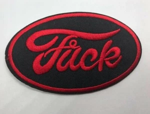 Fvck Oval Red And Black Name Embroidered Iron on  Patches Fabric Badge 9 Cm - Picture 1 of 1