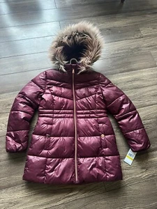 MICHAEL KORS GIRLS PUFFER COAT SIZE 14 WINE COLOR WITH FUR - Picture 1 of 5