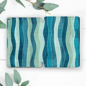 Blue Wave Stripes Painting Case For iPad 10.2 Pro 12.9 11 9.7 Air 4 5 Mini - Picture 1 of 6