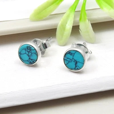Türkis Edelstein Weihnachtsgeschenk Ohrstecker Dezember Handmade Massiv Silber - Bild 1 von 4