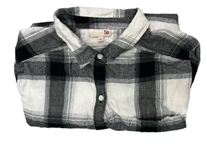 SO Womens Large Flannel Shirt L/S Black White Button Down Check Plaid Front Pkt - Picture 1 of 21