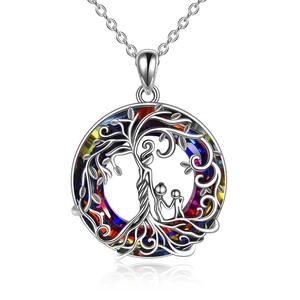 Mother and 2 Family Members Necklace Volcanic Crystal Tree of Life Pendant S925 - Picture 1 of 12
