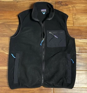 Patagonia Vest Mens M Black Retro Y2K Classic Fleece Zip Pockets - Picture 1 of 6