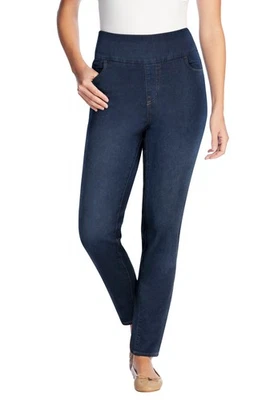 Jeans jeans stretch feminino plus size pequeno perna fina pull-on sem lacunas - Imagem 1 de 4
