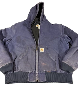 VTG Carhartt Hooded Jacket, XLarge Regular, Blue Faded Distressed - Picture 1 of 10
