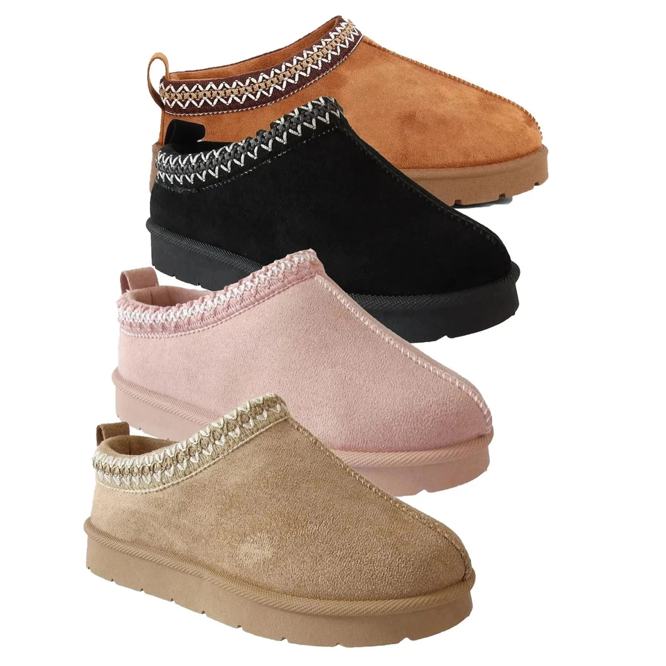 S4U SHOES KIDS GIRLS SLIP ON PLATFORM WARM FAUX FUR SNUG WINTER MULES SLIPPERS BOOTS SHOES