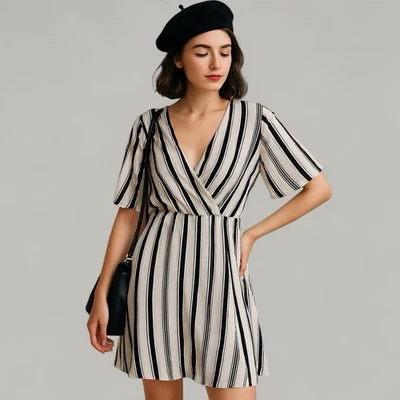 Vestido Billabong Midi Espalda Abierta L Negro Rayas Costero París Manga Acampanada Foto 1 de 4