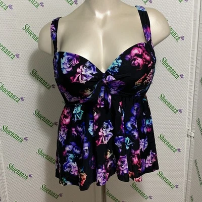 Torrid 泳装游泳上衣无线三明治领带染料花卉黑色加 4 26 DD / F — 第 1/4 张图片