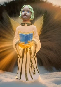 Vintage Blow Mold Choir Girl Angel Wings Christmas Caroler 30" Lighted - Picture 1 of 16