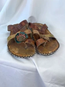 Spring Step Via Sandals 37 US 7 Leather Flowers Strappy 2.5” Heel - Picture 1 of 18