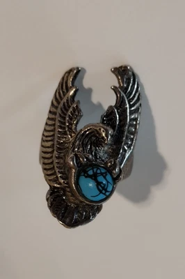 Silvertone Eagle 离合器蓝色宝石工匠戒指 无标记 尺寸 11.5 — 第 1/4 张图片