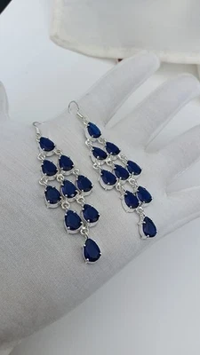 Pendientes de zafiro azul enchapados en plata de ley 925 | Piedra de nacimiento de septiembre Foto 1 de 4