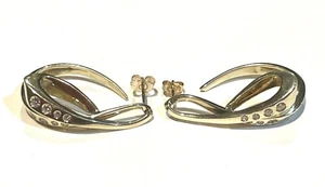 14k Yellow gold Natural .64ct Diamond long J hook hoop earrings 11.8g estate VS1 - Picture 1 of 8