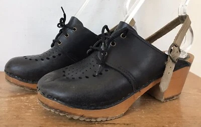 Zuecos suecos de colección Sven de cuero negro madera encaje zuecos zapatos 38 7,5 Foto 1 de 4
