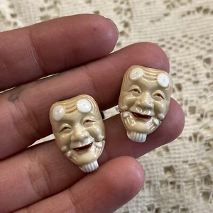 VINTAGE SIGNED TOSHIKANE NOH MASK PORCELAIN CUFFLINKS - Picture 1 of 7