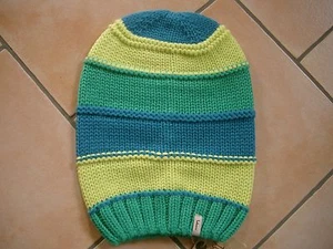 (P51) Grobstrick Mütze FREAKY HEADS Beanie Wintermütze Blockstreifen & Logo Flag - Picture 1 of 1