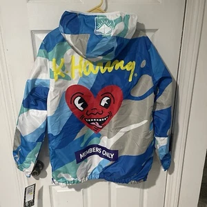 Members Only x Keith Haring Camo Windbreaker Hooded Jacket Tokyo Pop Pick Size - Picture 1 of 12