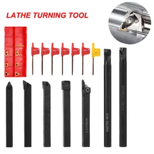 7pcs 10mm Shank Lathe Boring Bar Turning Tool Holder Set + 7x Carbide Inserts - Picture 1 of 10