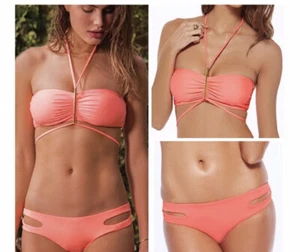 NWT $160 L * SPACE CORAL "KAELLA" BANDEAU BIKINI TOP M "ESTELLA" BOTTOMS S - Picture 1 of 6