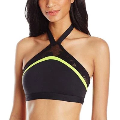 Trina Turk Recreation Black Lace & Shine Halter Sport Bra Size S - Image 1 of 2
