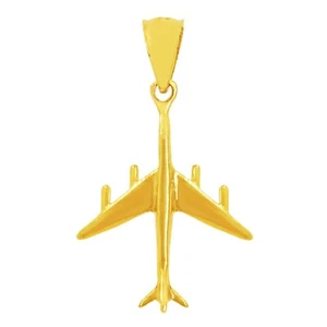 14k Yellow Gold Solid Aeroplane Aircraft Airplane Charm Pendant 1.1" 1.3 grams - Picture 1 of 5