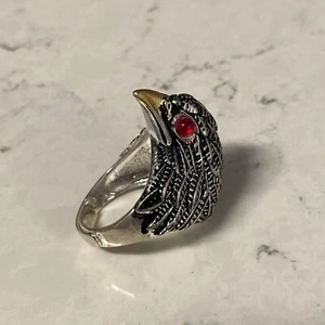 Adjustable Vintage Alloy Red Crystal Eye Men Eagle Ring Size 8? - Picture 1 of 5